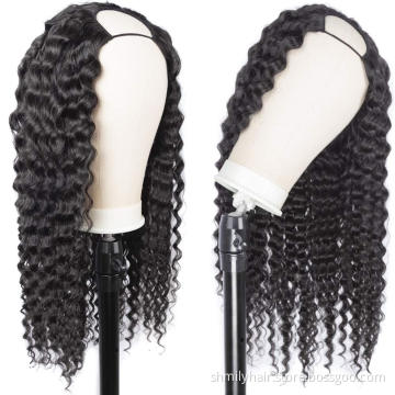 Unprocessed Brazilian Human Hair U PART Wig OEM Vendors Deep Wave Virgin Cuticle Aligned Full Swiss Lace 100% Human Hair Wig